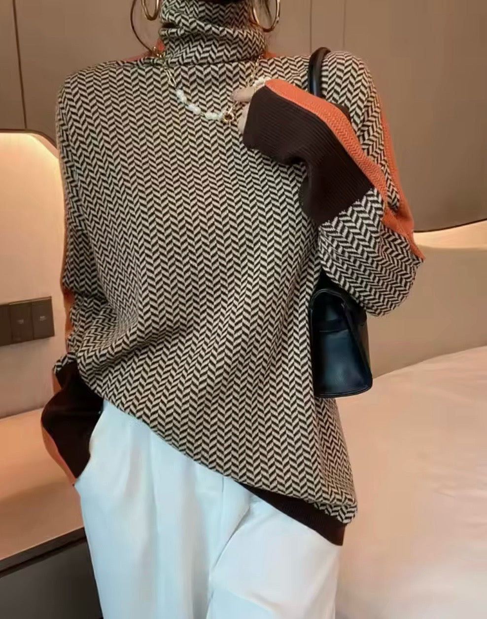 Rolka džemper Nara - braon krem riblja kost