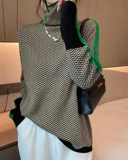 Rolka džemper Nara - crno belo riblja kost