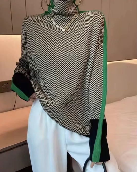 Rolka džemper Nara - crno belo riblja kost